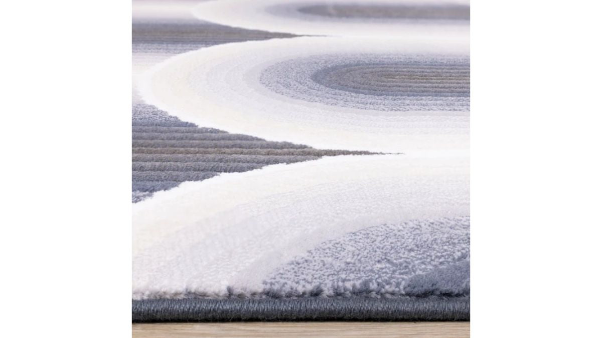 Ella Cream Blue Grey Ombre Geometric Plush Rug