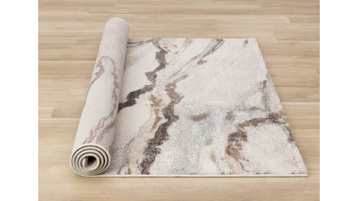 Mae White Grey Orange Veined Marble Design Rug