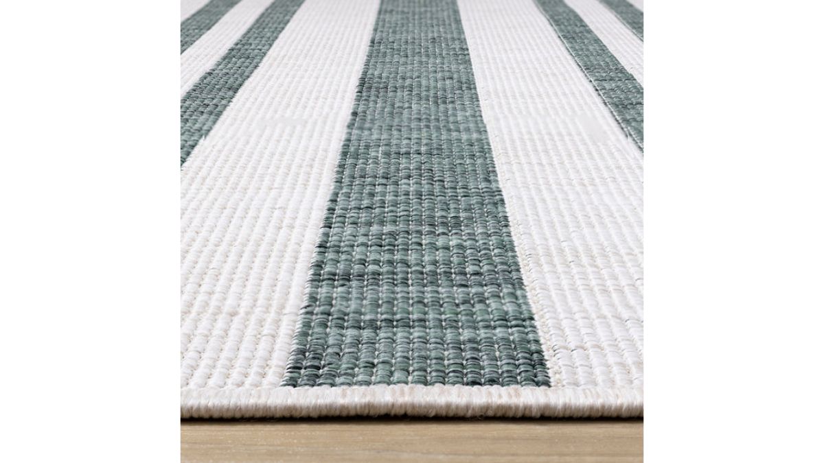 Bristol Green Cream Striped Reversible Rug