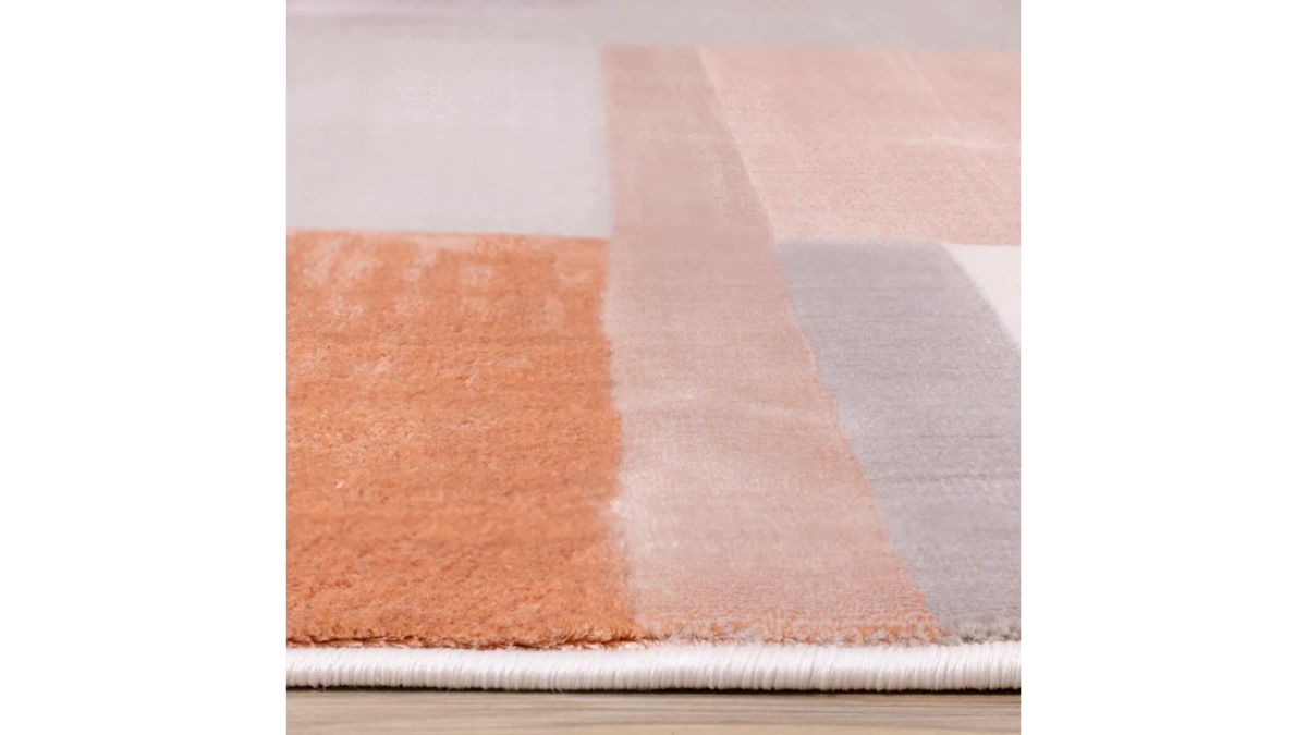 Belle Pink Grey Cream Multi-Geometric Pattern Plush Rug