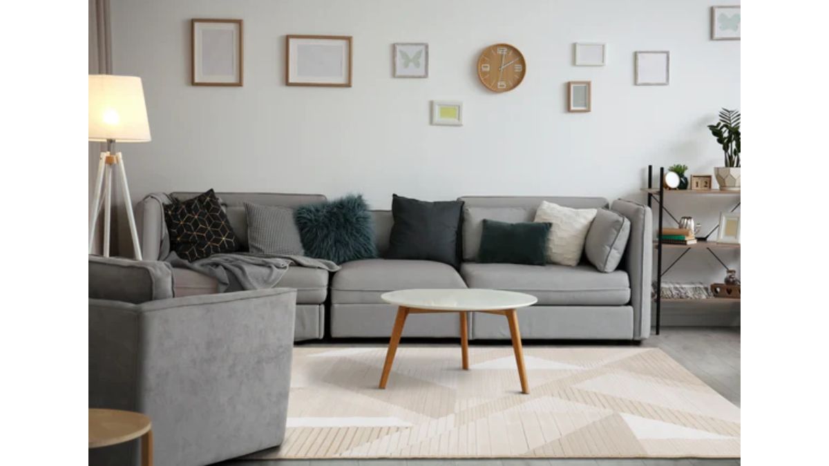 Ella Beige Cream Elegant Contemporary Geometric Pattern Rug