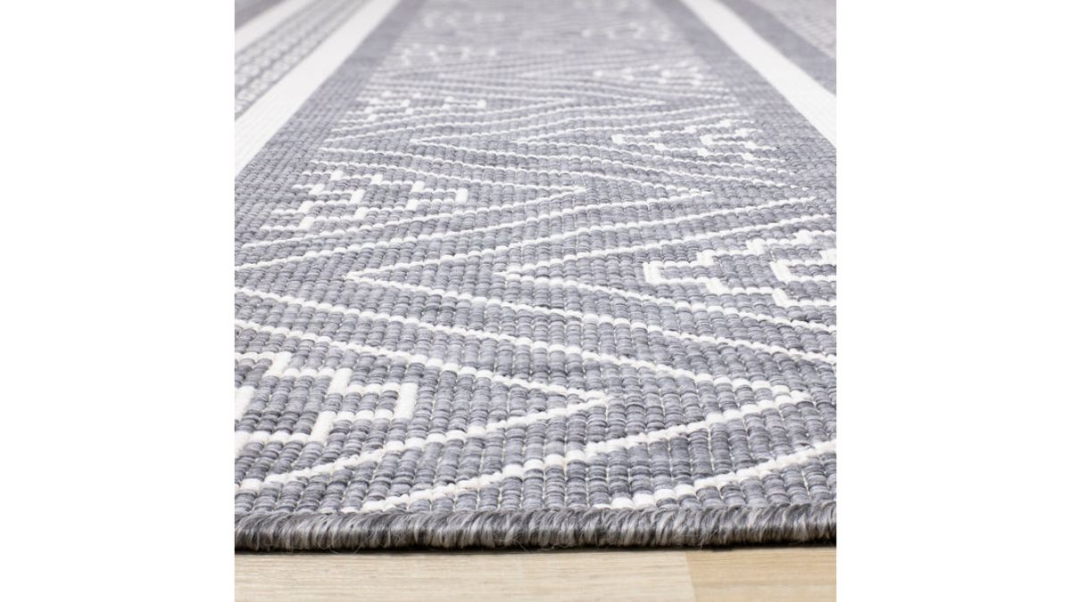 Bristol Reversible Grey White Striped Pattern Outdoor Rug