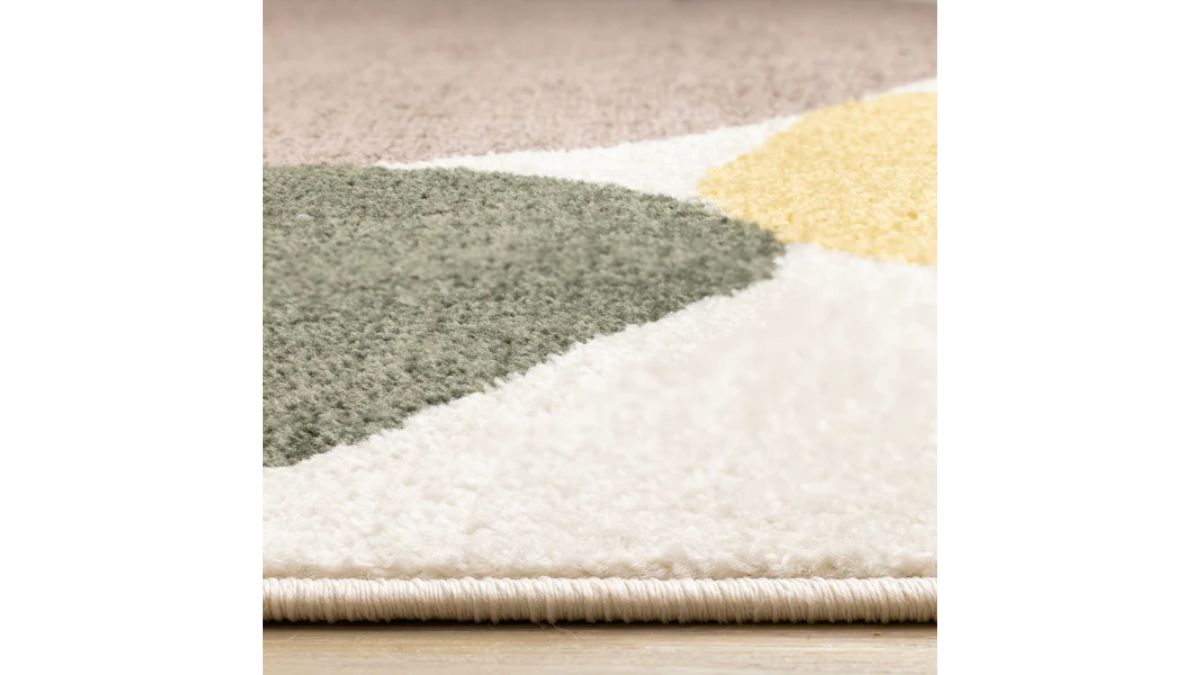 Malibu Cream Oxblood Green Yellow Pebbles Design Rug