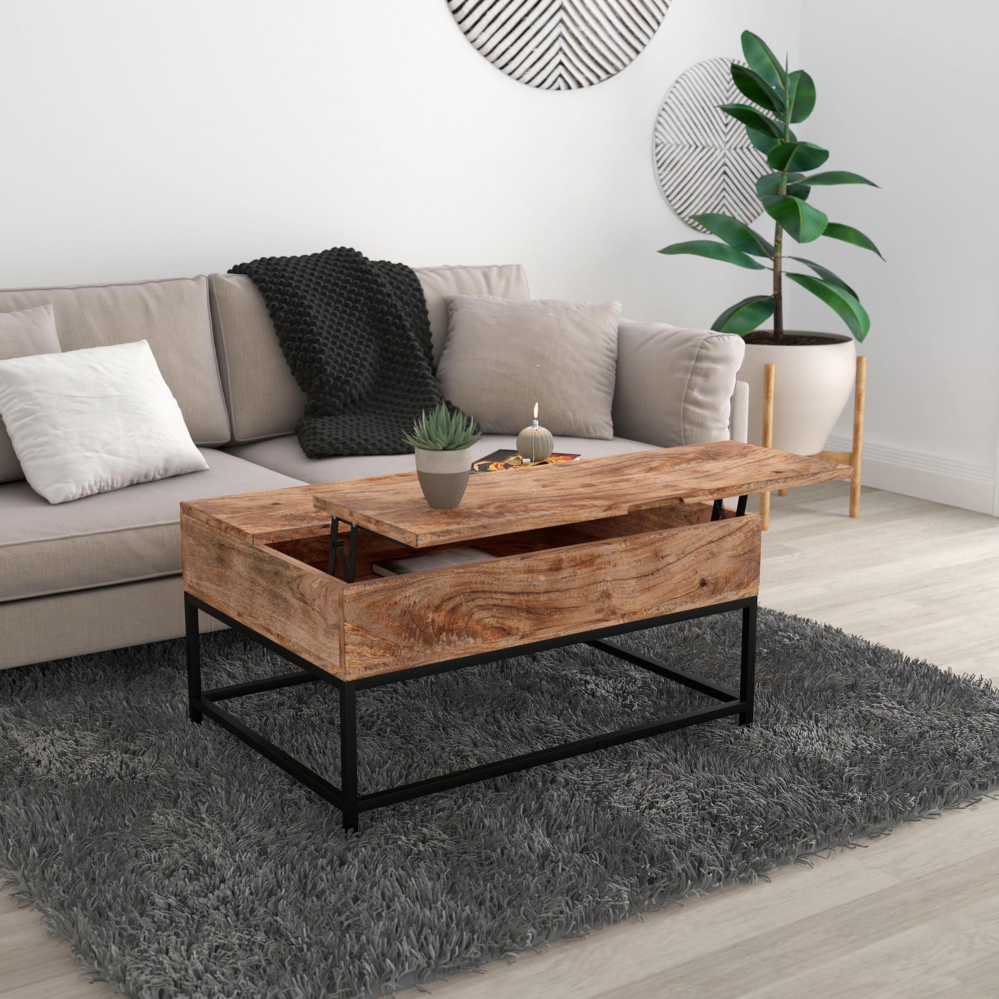 !nspire Ojas 301-513NT Lift-Top Coffee Table - Natural Burnt and Black IMAGE 2