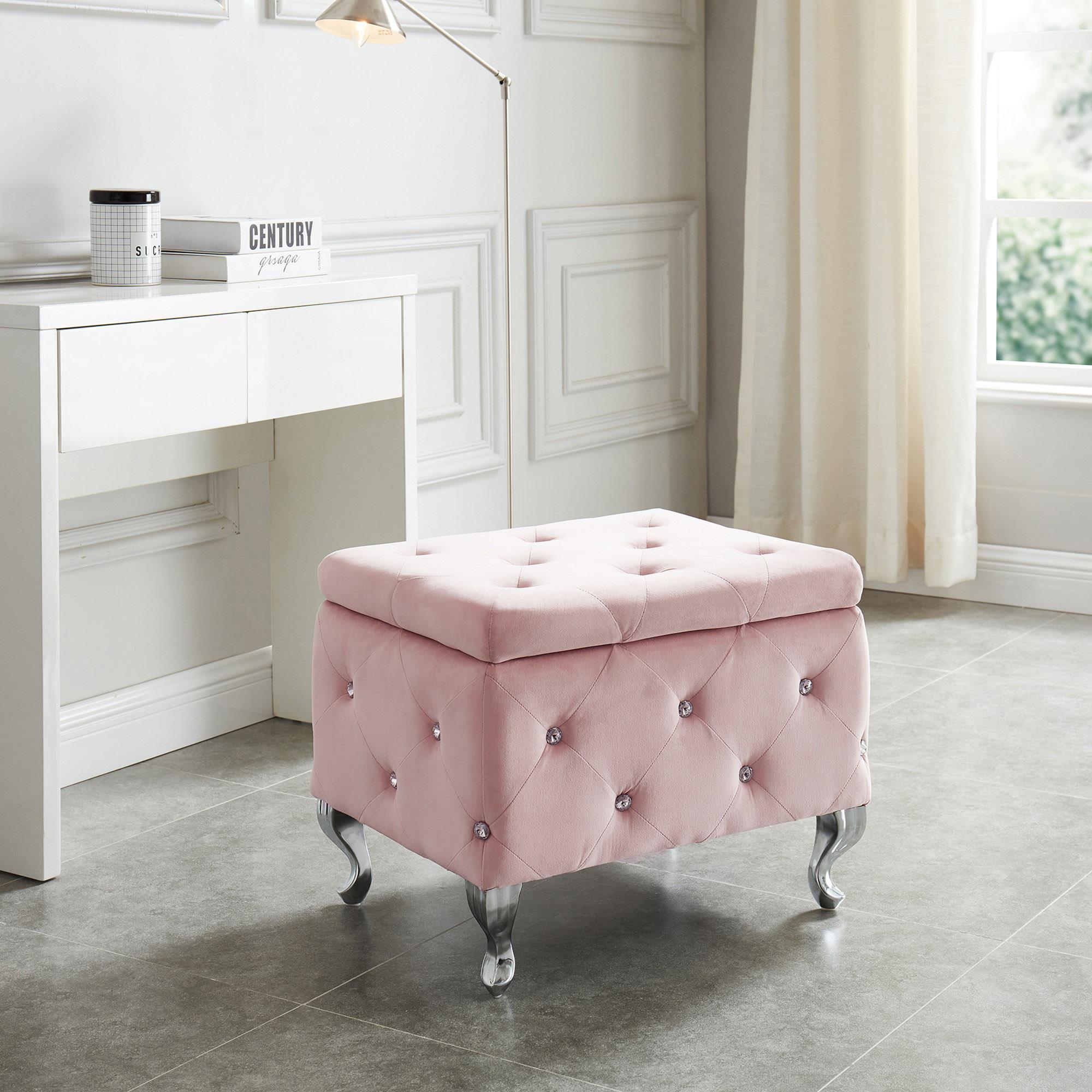 !nspire Monique 402-130SM-BSH Square Storage Ottoman - Blush Pink and Chrome IMAGE 2