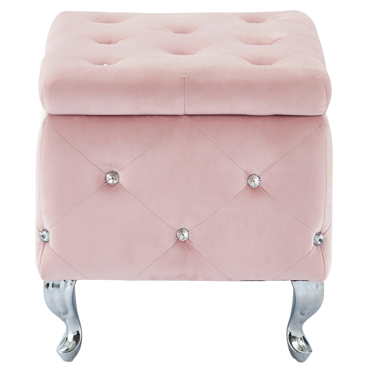 !nspire Monique 402-130SM-BSH Square Storage Ottoman - Blush Pink and Chrome IMAGE 3
