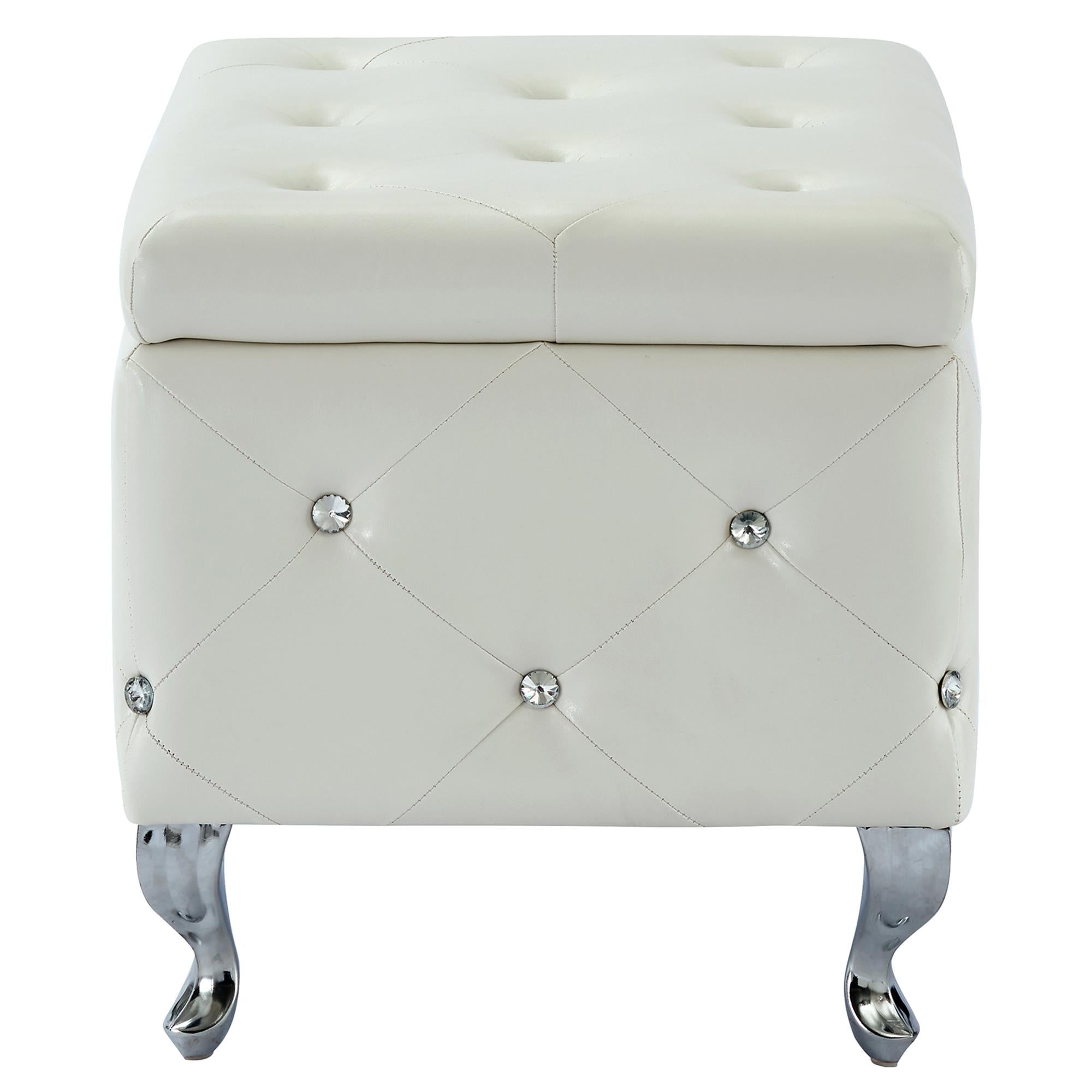 !nspire Monique 402-130SM-WT Square Storage Ottoman - White and Chrome IMAGE 3