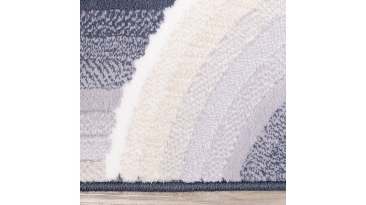 Ella Cream Blue Grey Ombre Geometric Plush Rug
