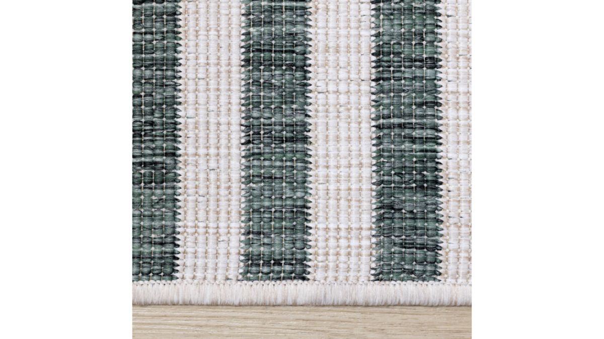 Bristol Green Cream Striped Reversible Rug