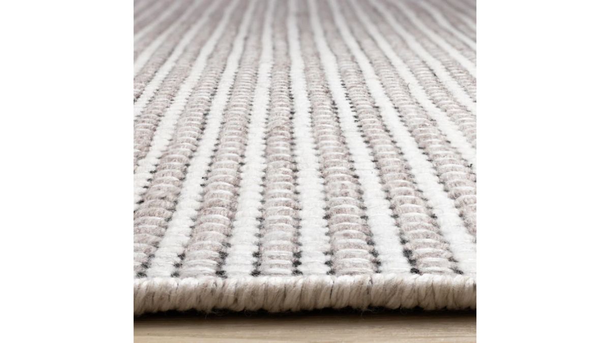 Aspen White Taupe Black Stripe Pattern Woven Rug