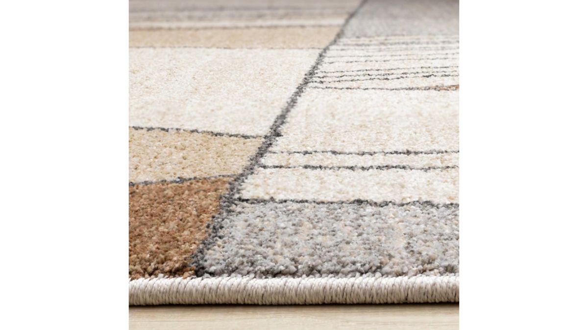 Mae White Beige Orange Stain Glass Design Rug