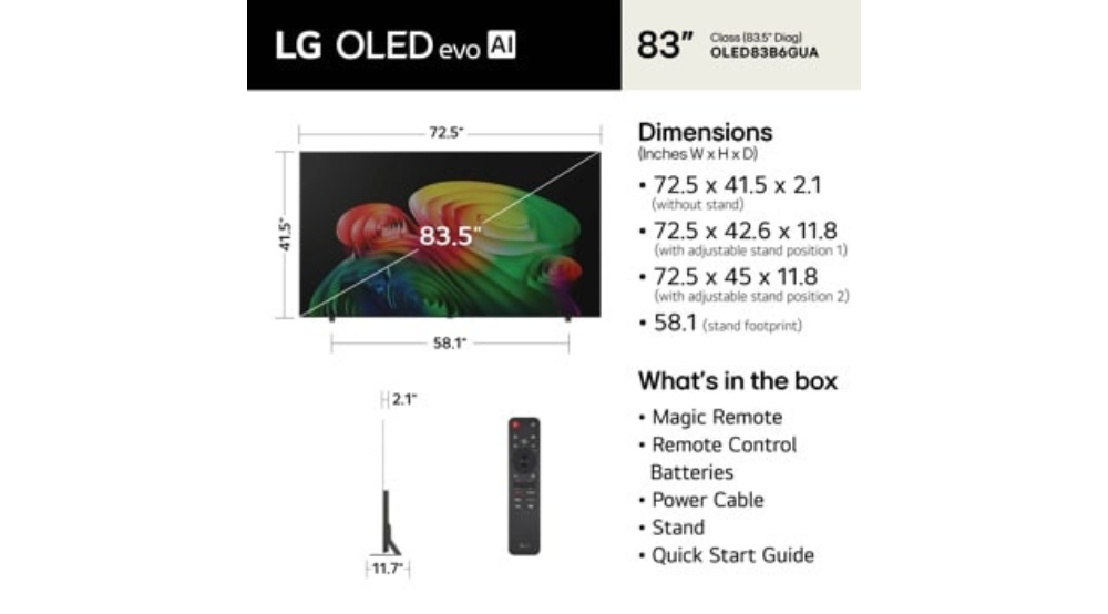 83" LG OLED AI B6 4K Smart TV (OLED83B6GUA)-2026