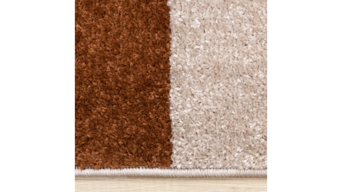 Malibu Taupe Oxblood Cream Curvy Geometric Design Rug