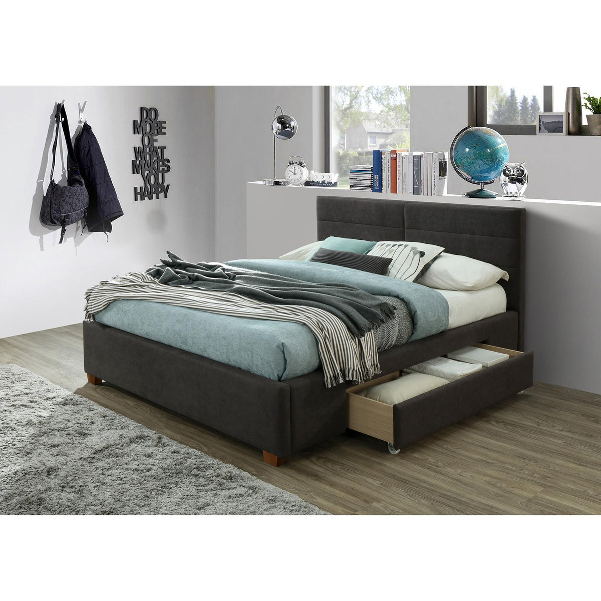 !nspire Emilio 101-633Q-CH 60" Queen Platform Bed w/Drawer - Charcoal IMAGE 2