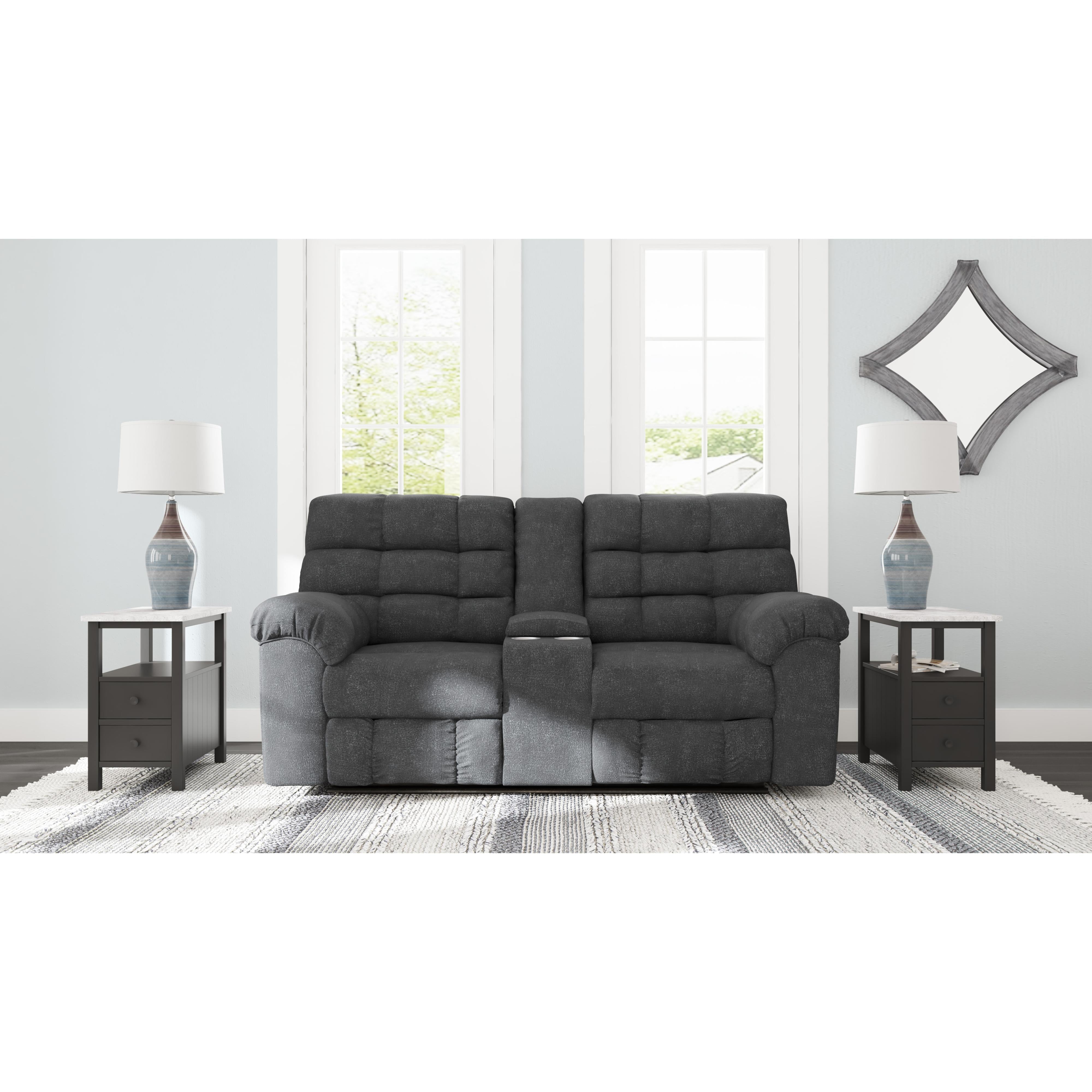 Signature Design by Ashley Wilhurst Reclining Fabric Loveseat with Console 5540394 IMAGE 5