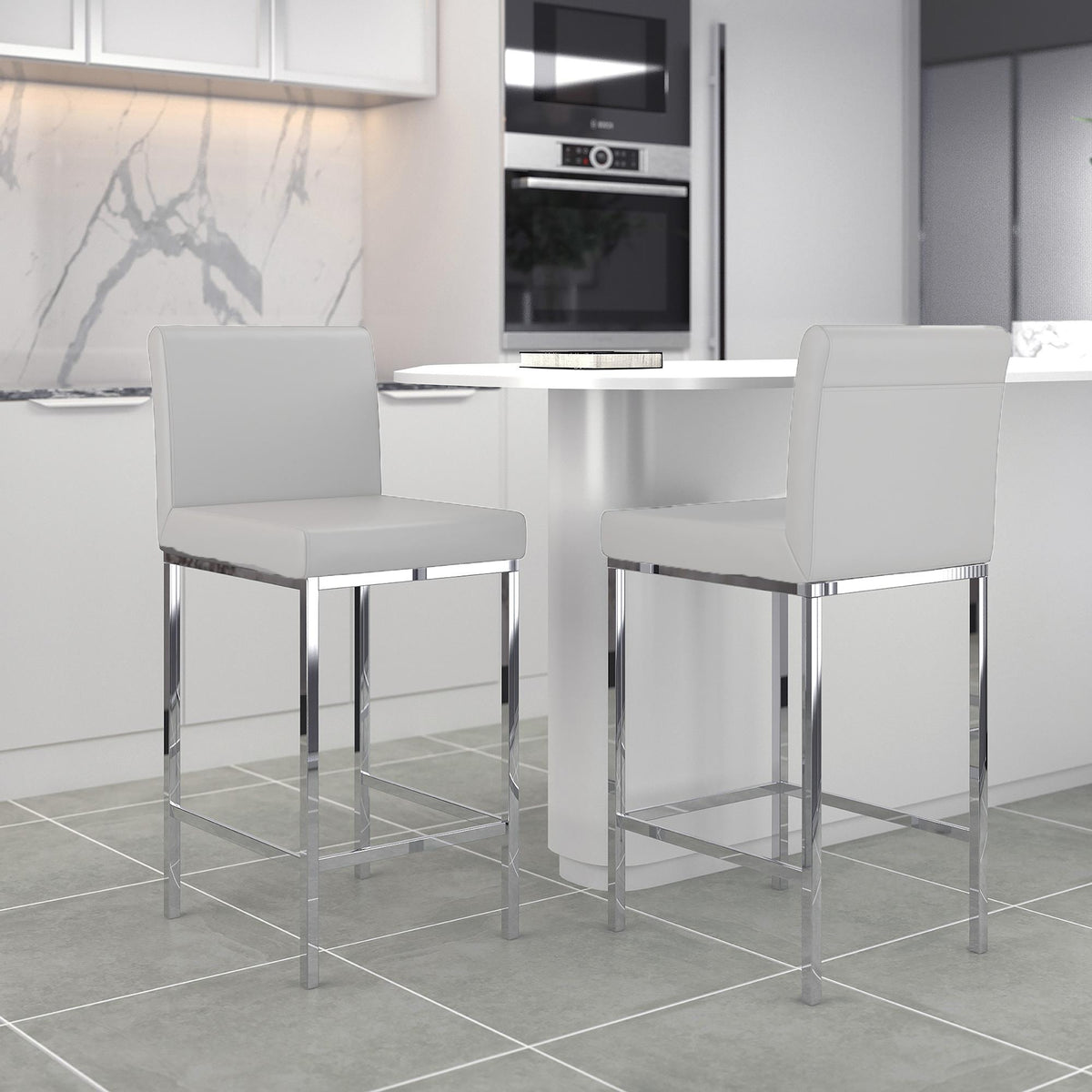 !nspire Porto 203-576GY 26" Counter Stool - Grey and Chrome IMAGE 2