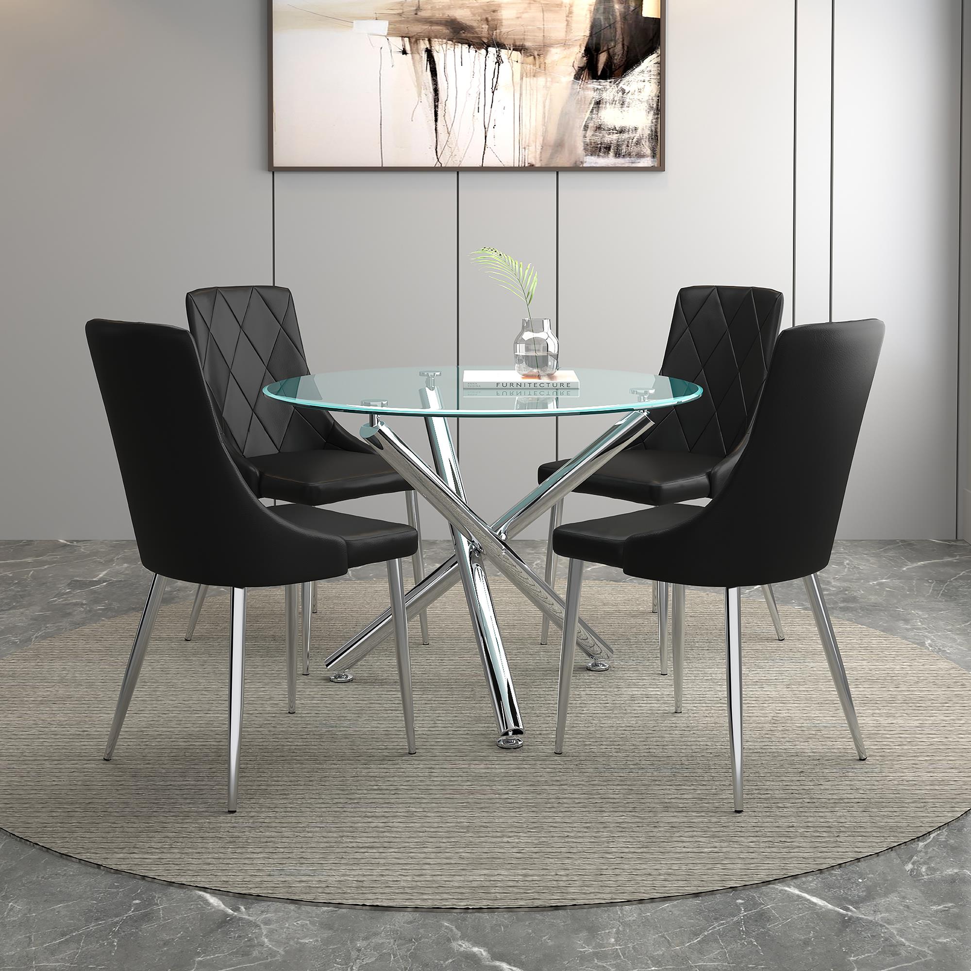 Worldwide Home Furnishings Solara/Devo 207-160_087BK 5 pc Dining Set - Chrome with Black Chair IMAGE 1