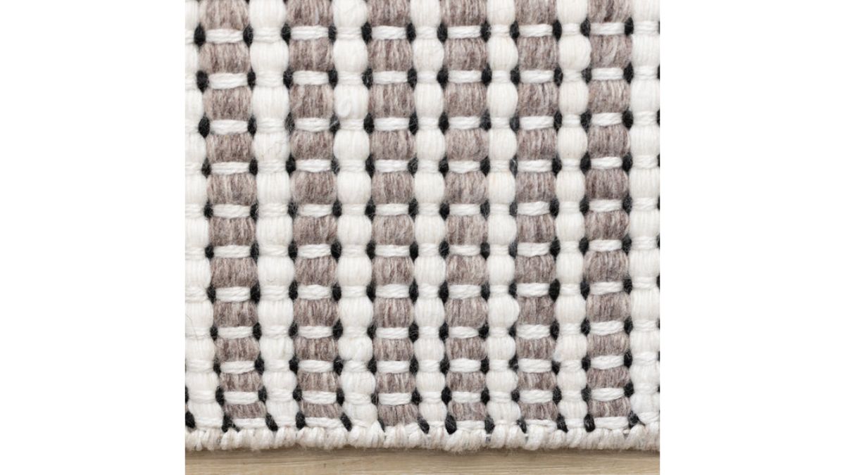 Aspen White Taupe Black Stripe Pattern Woven Rug