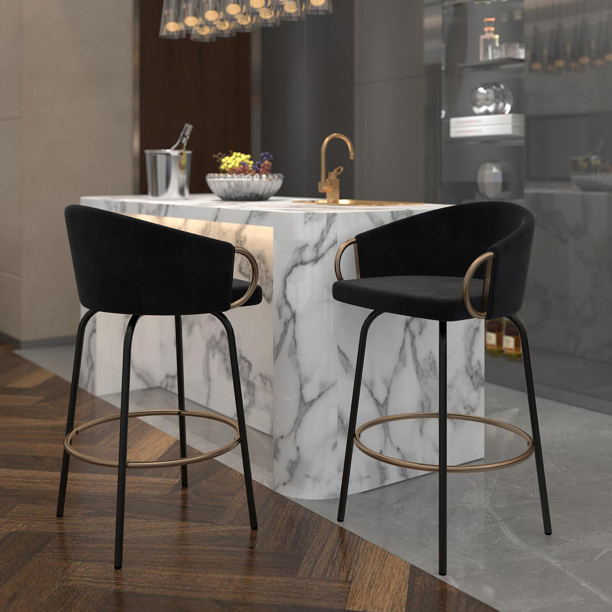 !nspire Lavo 203-560BLK 26" Counter Stool - Black and Gold IMAGE 2