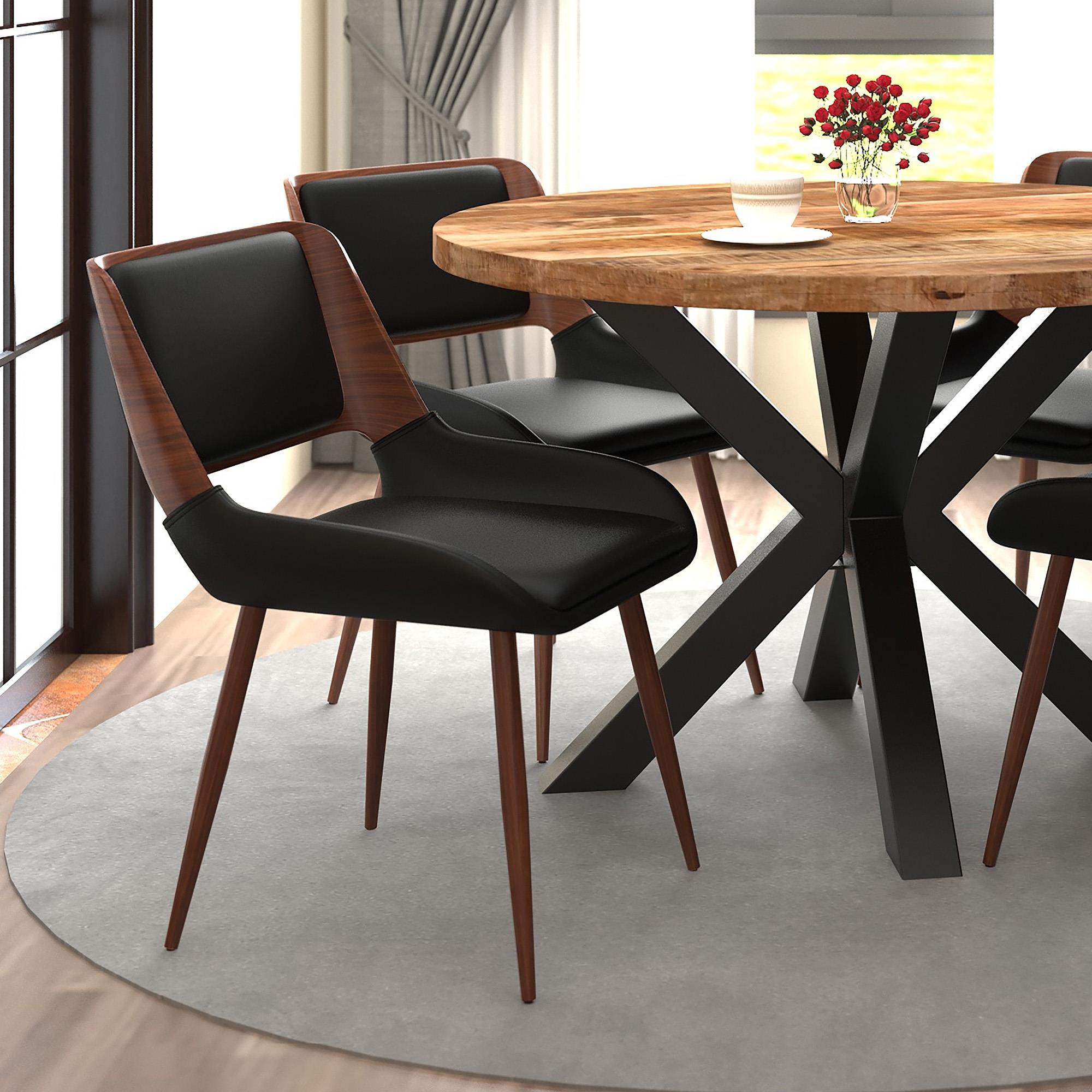 !nspire Hudson 202-582PUBK Dining Chair - Black Faux Leather, Metal and Walnut Metal and Wood IMAGE 2