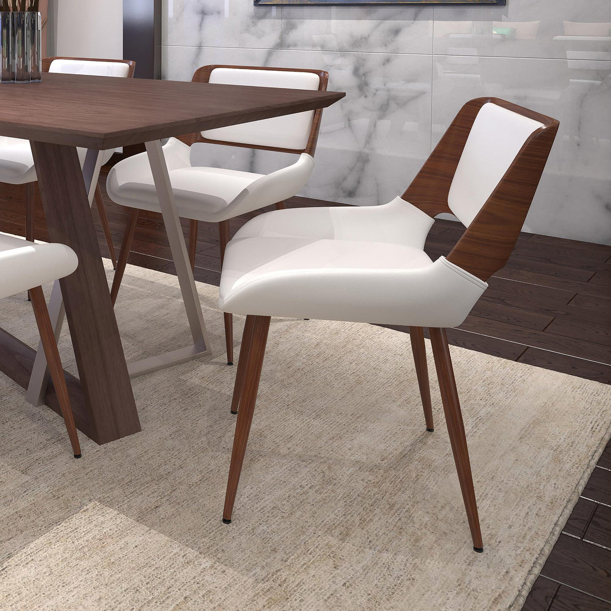 !nspire Hudson 202-582PUWT Dining Chair - White Faux Leather and Walnut Metal and Wood IMAGE 2