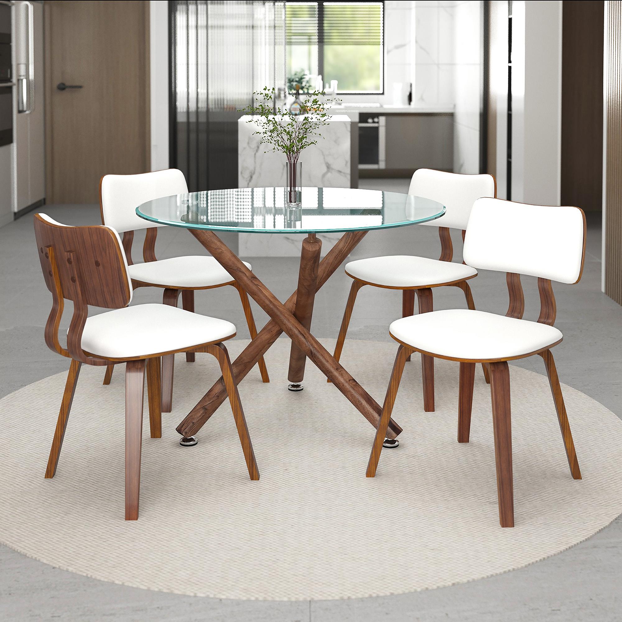 Worldwide Home Furnishings Rocca/Zuni 207-264_581PUWT 5 pc Dining Set - Walnut with White Chair IMAGE 1