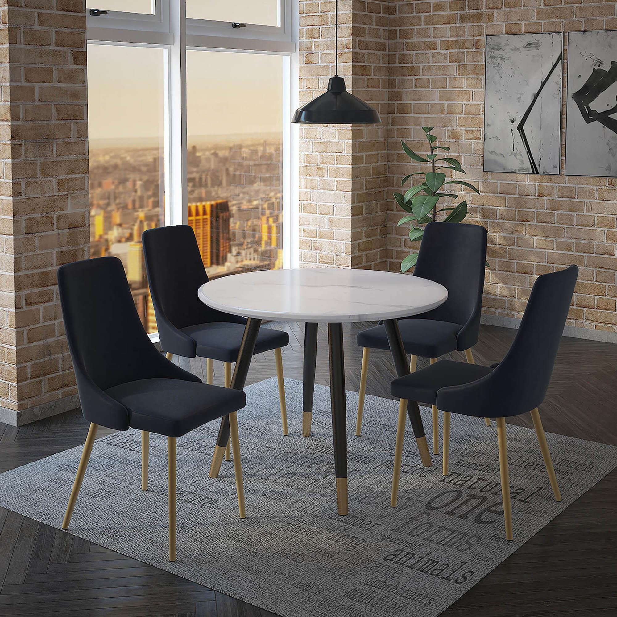 Worldwide Home Furnishings Emery/Carmilla 207-294RND_353BK 5 pc Dining Set - White with Black Chair IMAGE 1