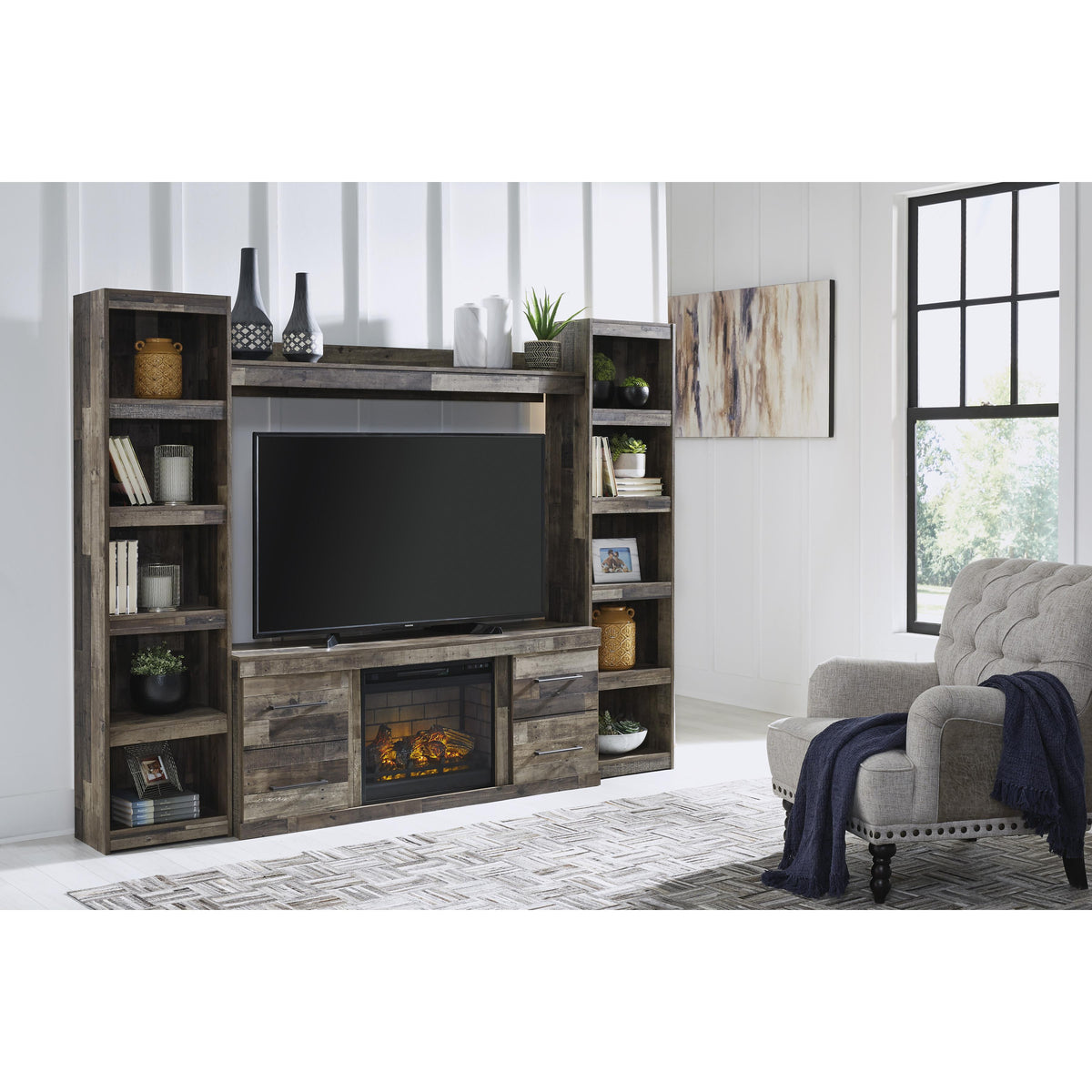Signature Design by Ashley Derekson EW0200W8 4 pc Entertainment Center with Electric Fireplace IMAGE 2