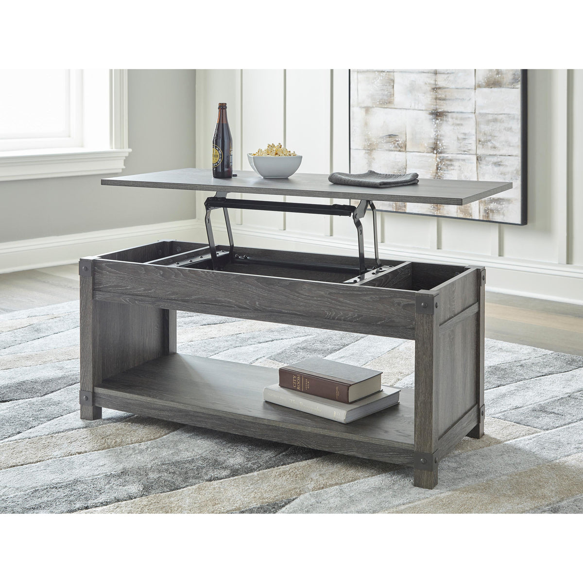 Signature Design by Ashley Freedan T175T2 Lift-top Coffee Table, 2 End Tables and Console IMAGE 3