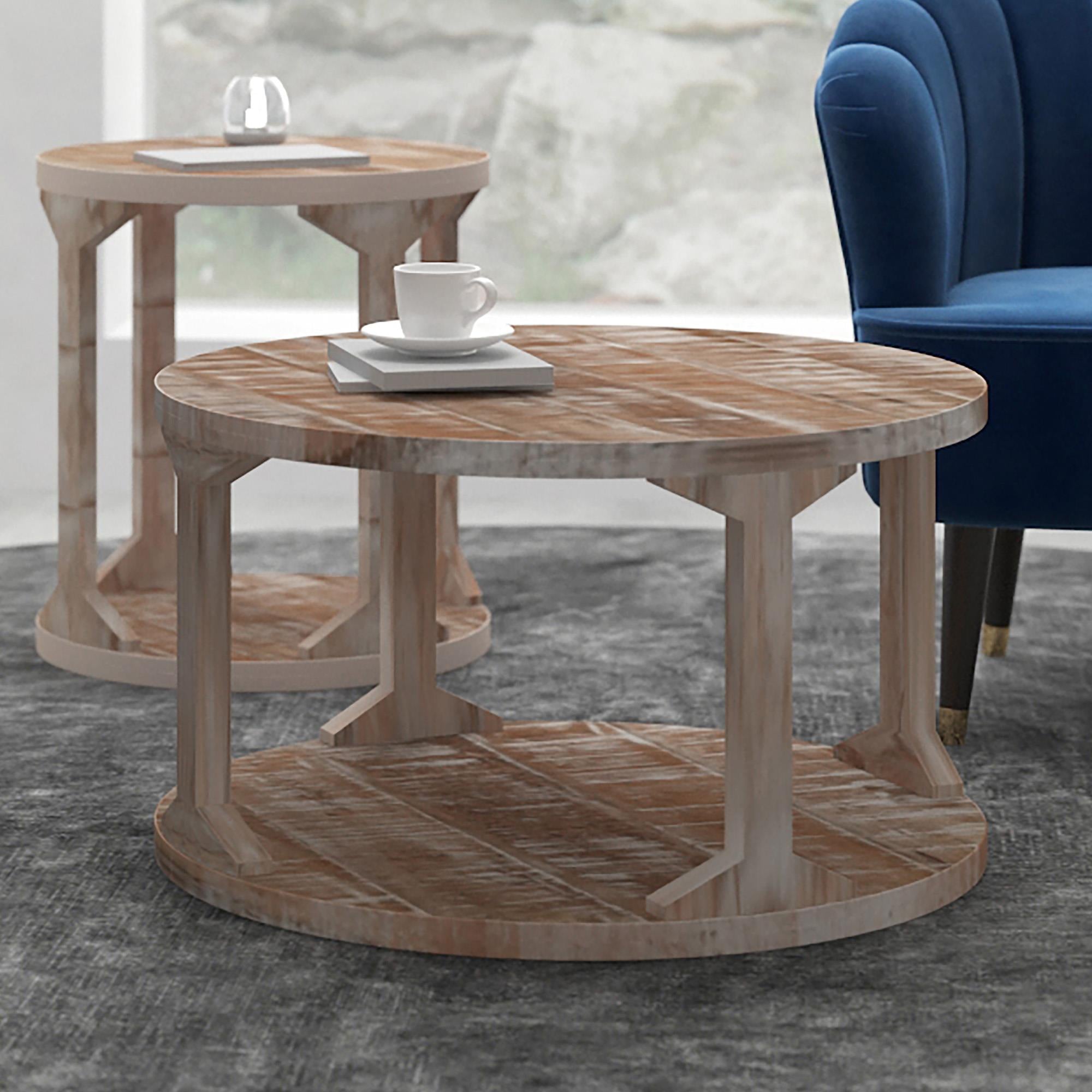 !nspire Avni 301-619NT Round Coffee Table - Distressed Natural IMAGE 2