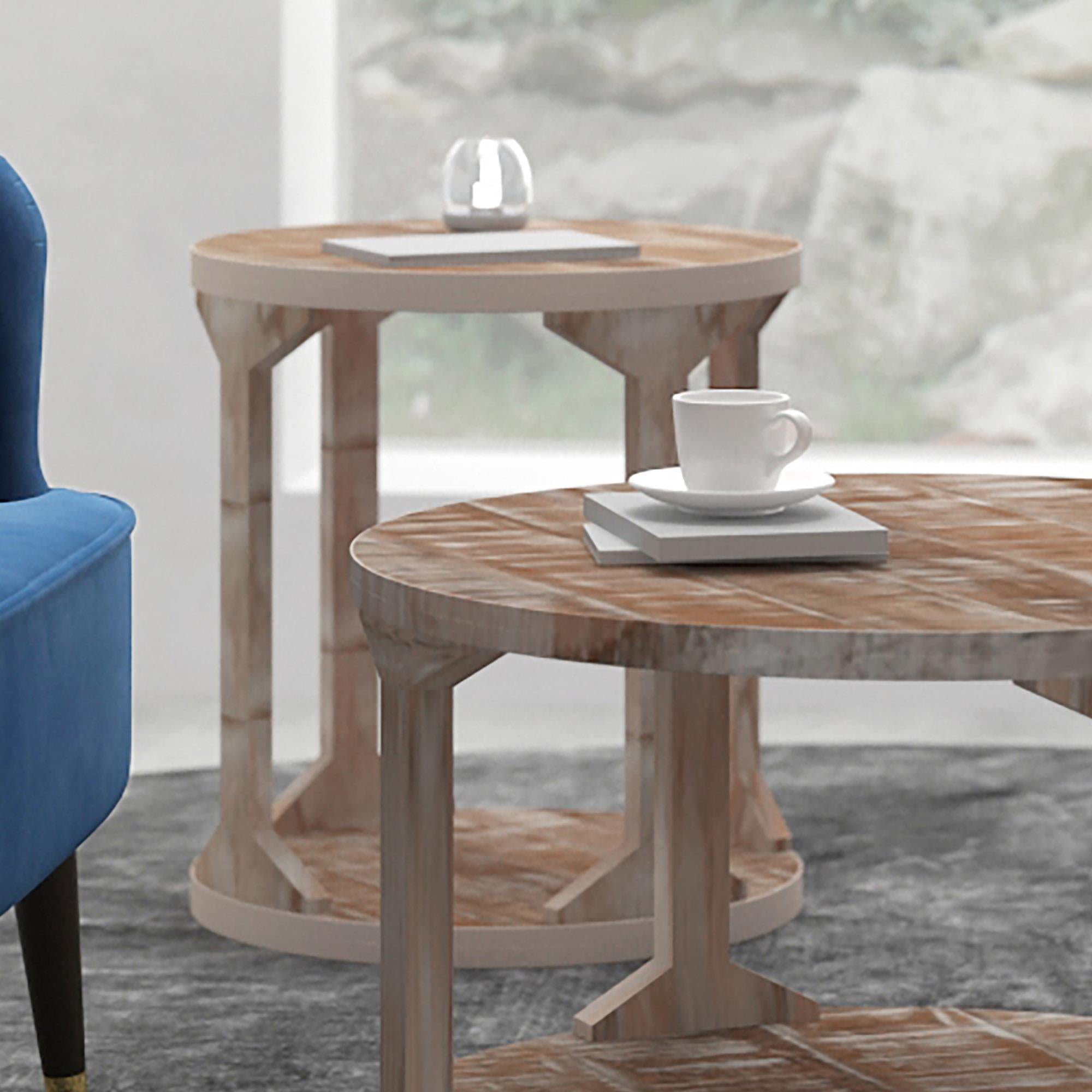 !nspire Avni 501-619NT Round Accent Table - Distressed Natural IMAGE 2