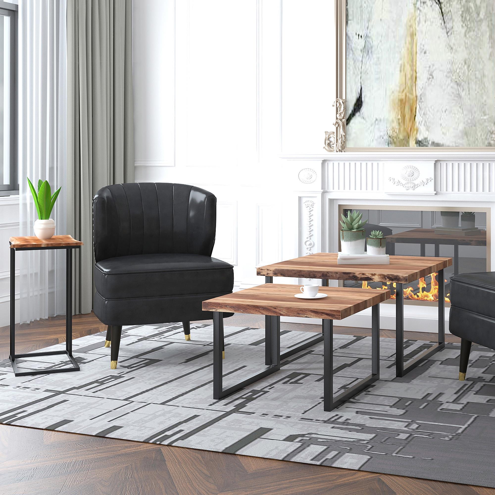 !nspire Jivin 303-676NAT 2 pc Coffee Table Set - Natural and Black IMAGE 2