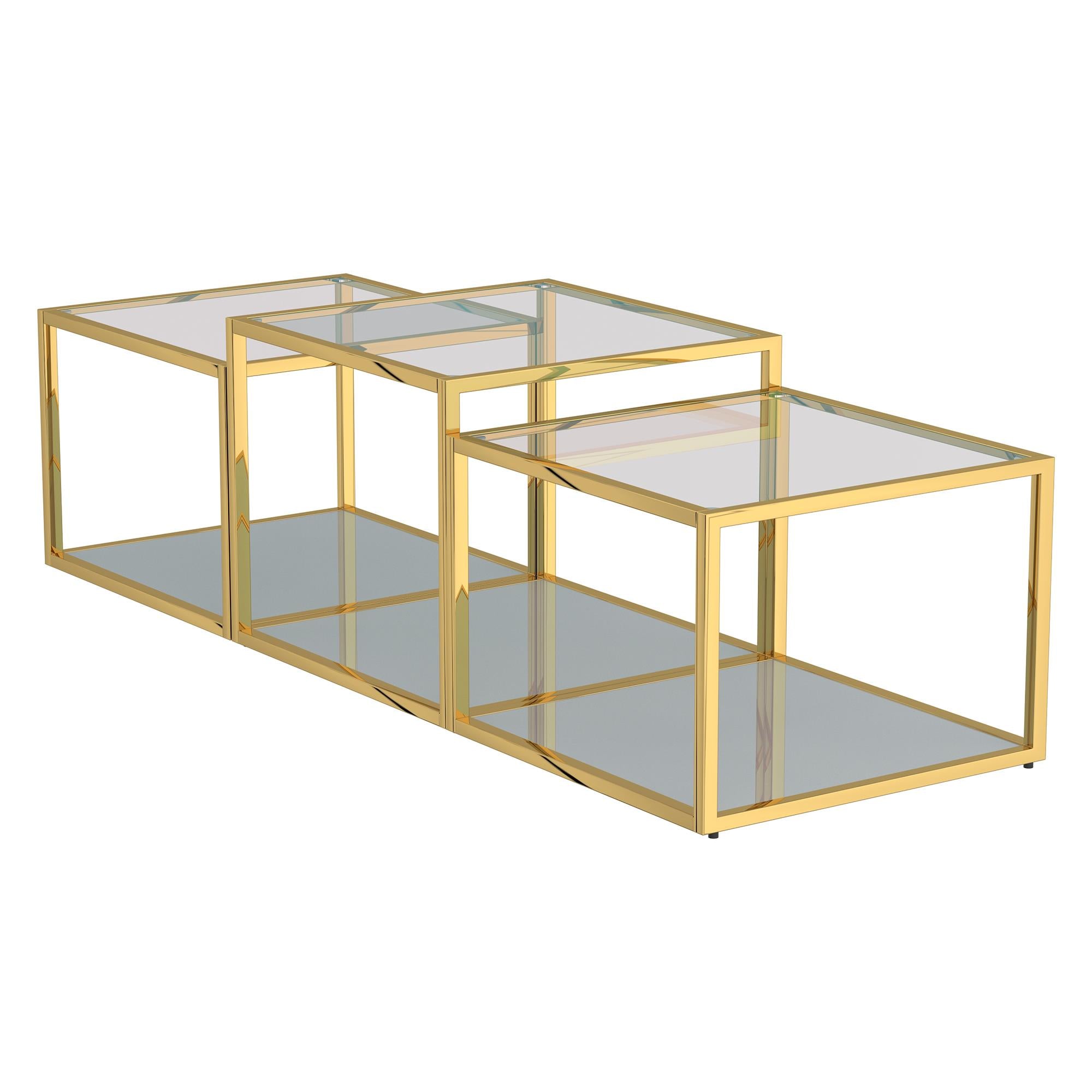 !nspire Casini 303-632GL-3 3 pc Multi-Tier Coffee Table Set - Gold IMAGE 1