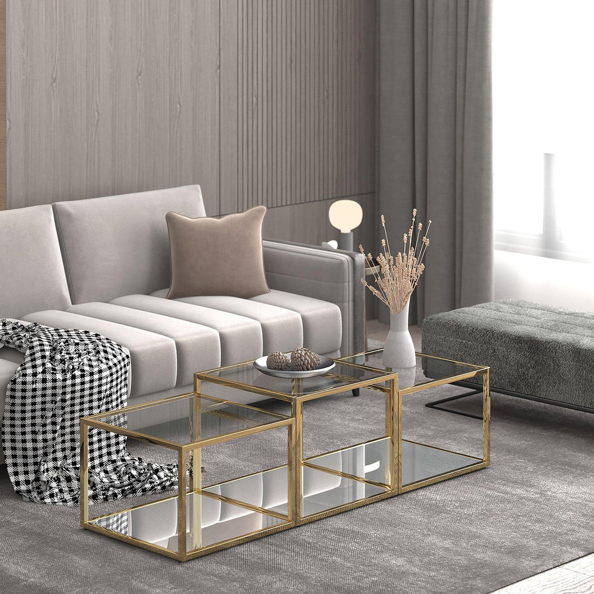 !nspire Casini 303-632GL-3 3 pc Multi-Tier Coffee Table Set - Gold IMAGE 2