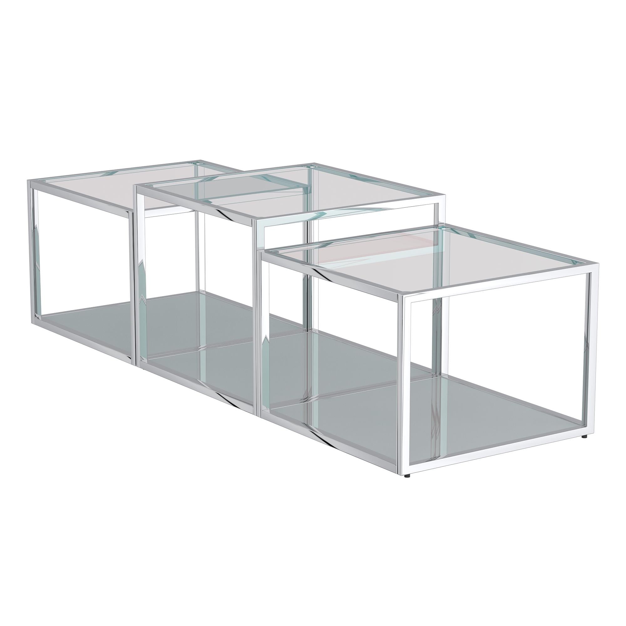 !nspire Casini 303-632CH-3 3 pc Multi-Tier Coffee Table Set - Silver IMAGE 1