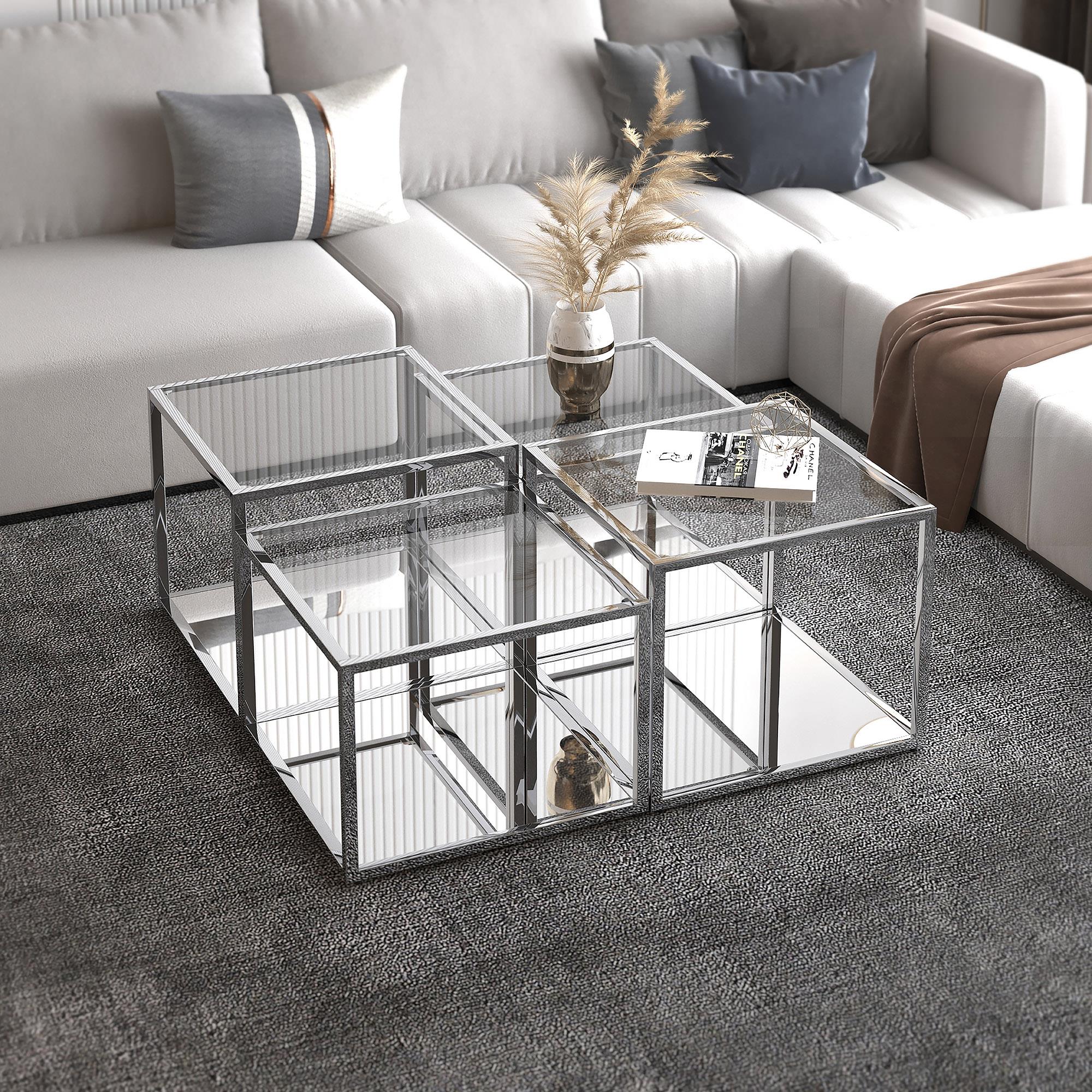 !nspire Casini 303-632CH-4 4 pc Multi-Tier Coffee Table Set - Silver IMAGE 2