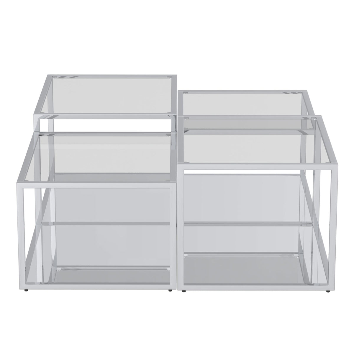 !nspire Casini 303-632CH-4 4 pc Multi-Tier Coffee Table Set - Silver IMAGE 3