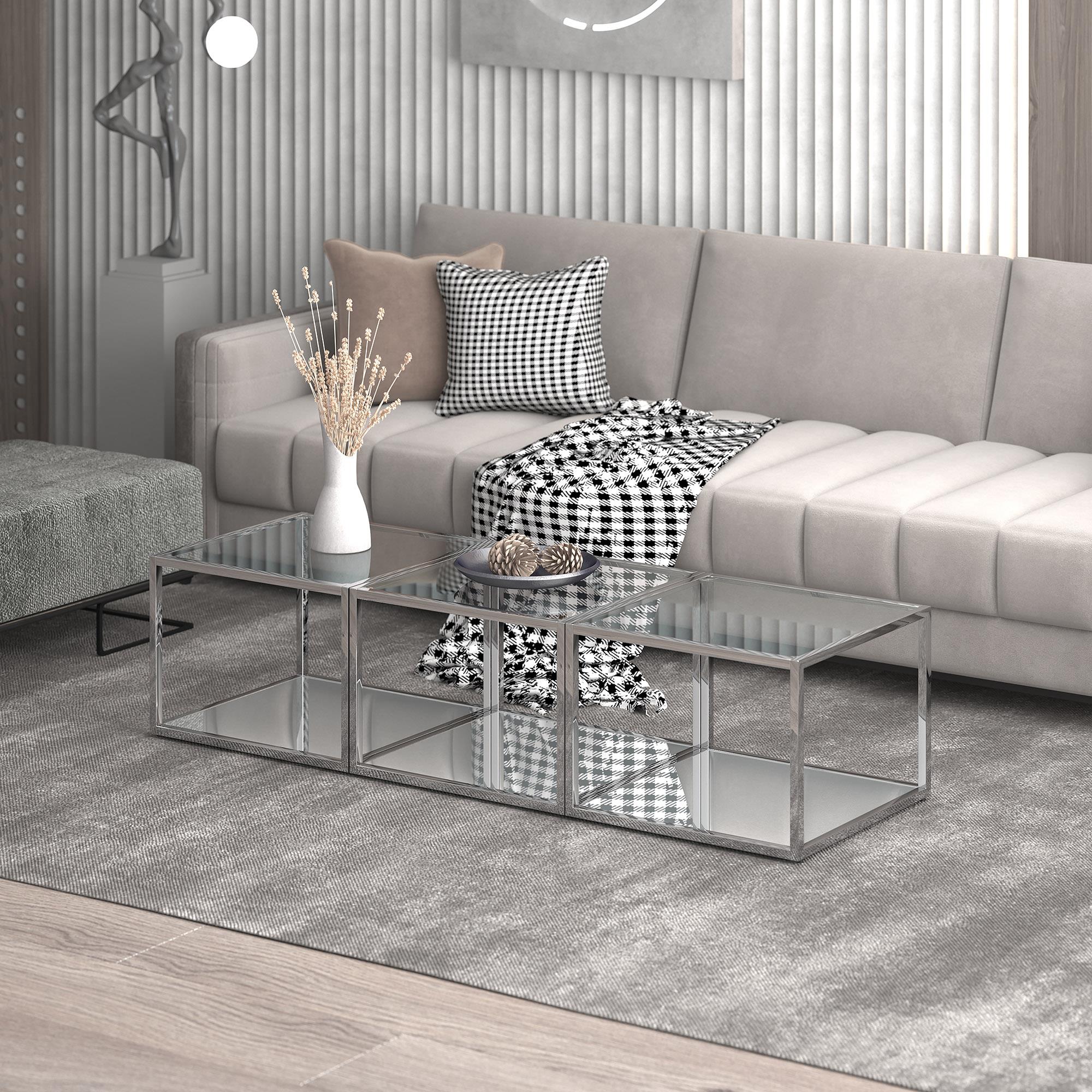 !nspire Casini 303-632CH_S 3 pc Small Coffee Table Set - Silver IMAGE 2