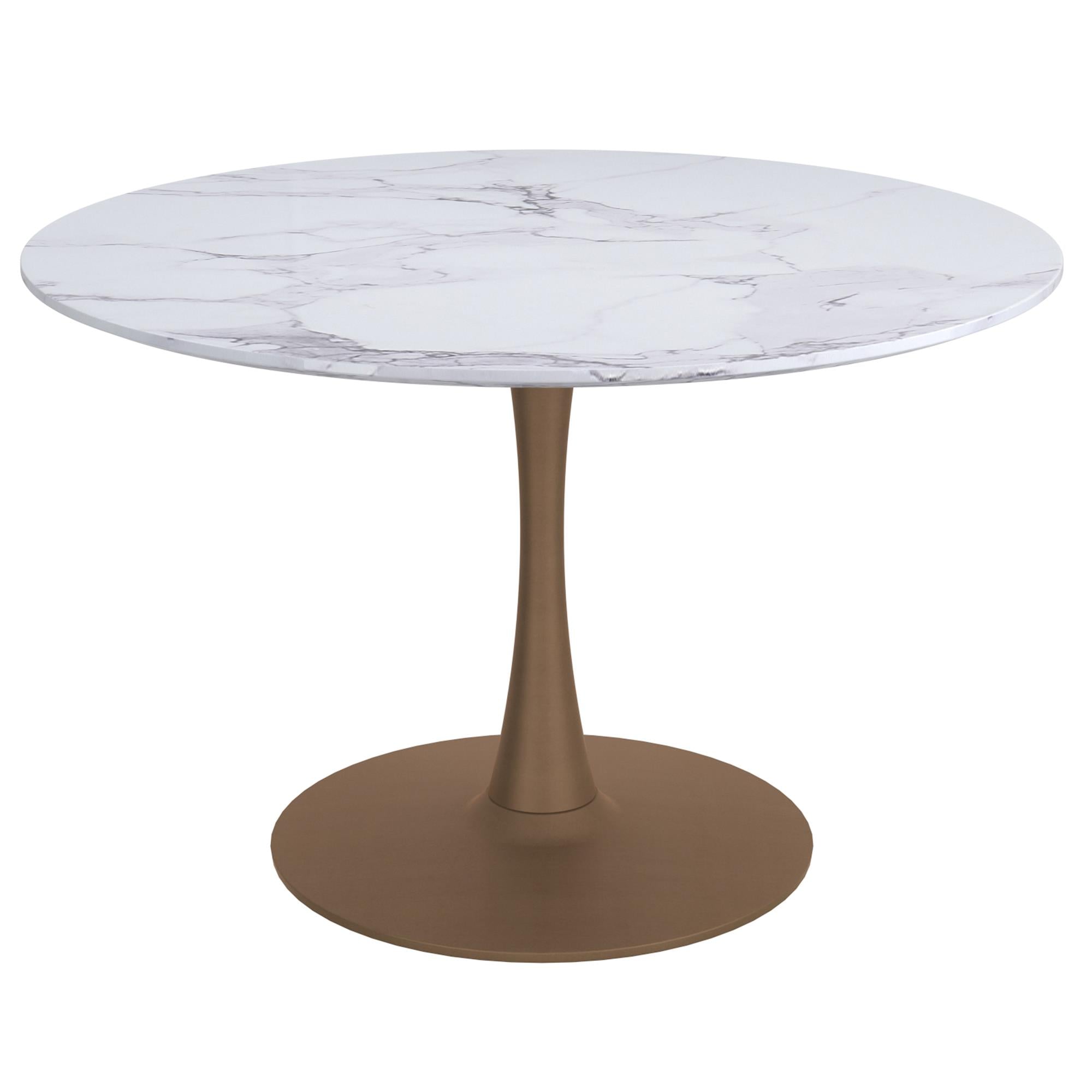 !nspire Zilo 201-671GD_L 48" Round Dining Table - White Faux Marble and Aged Gold IMAGE 1