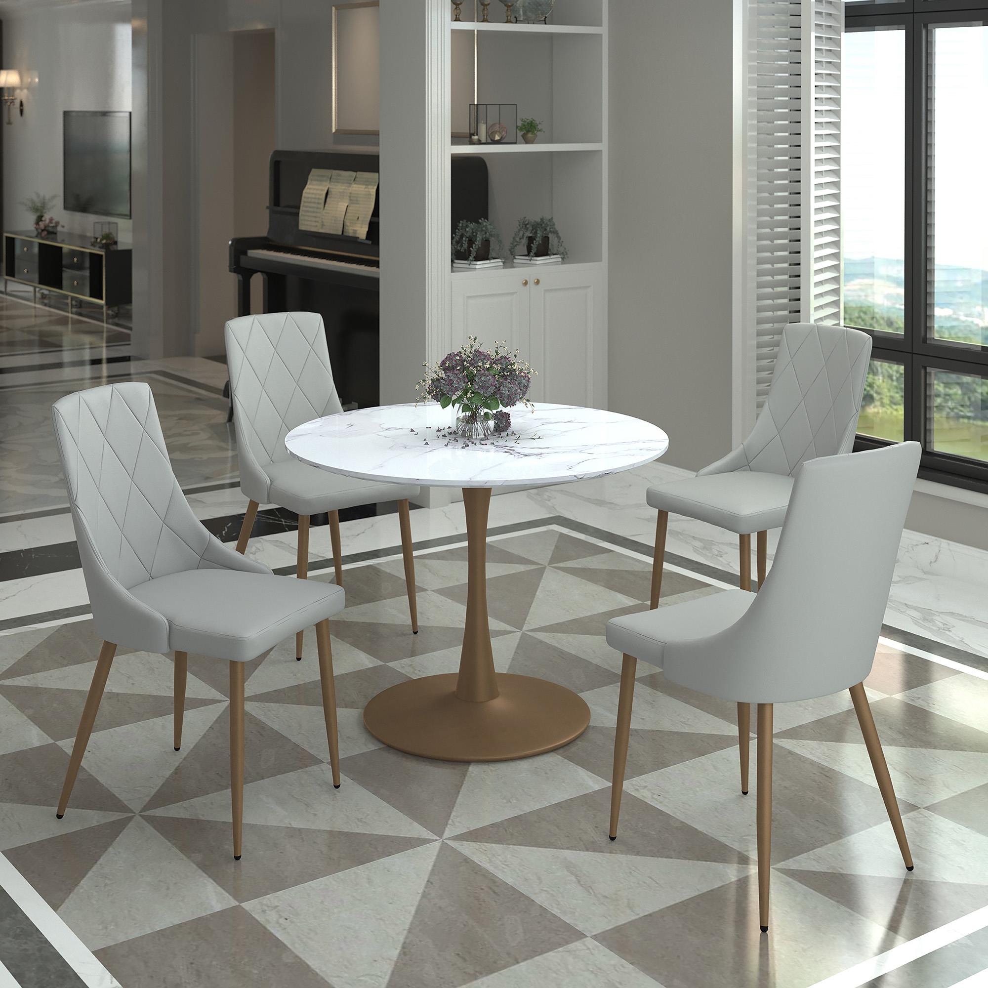 !nspire Zilo/Antoine 207-671GD_S_573LG Small 5 pc Dining Set - Aged Gold with Light Grey Chair IMAGE 1