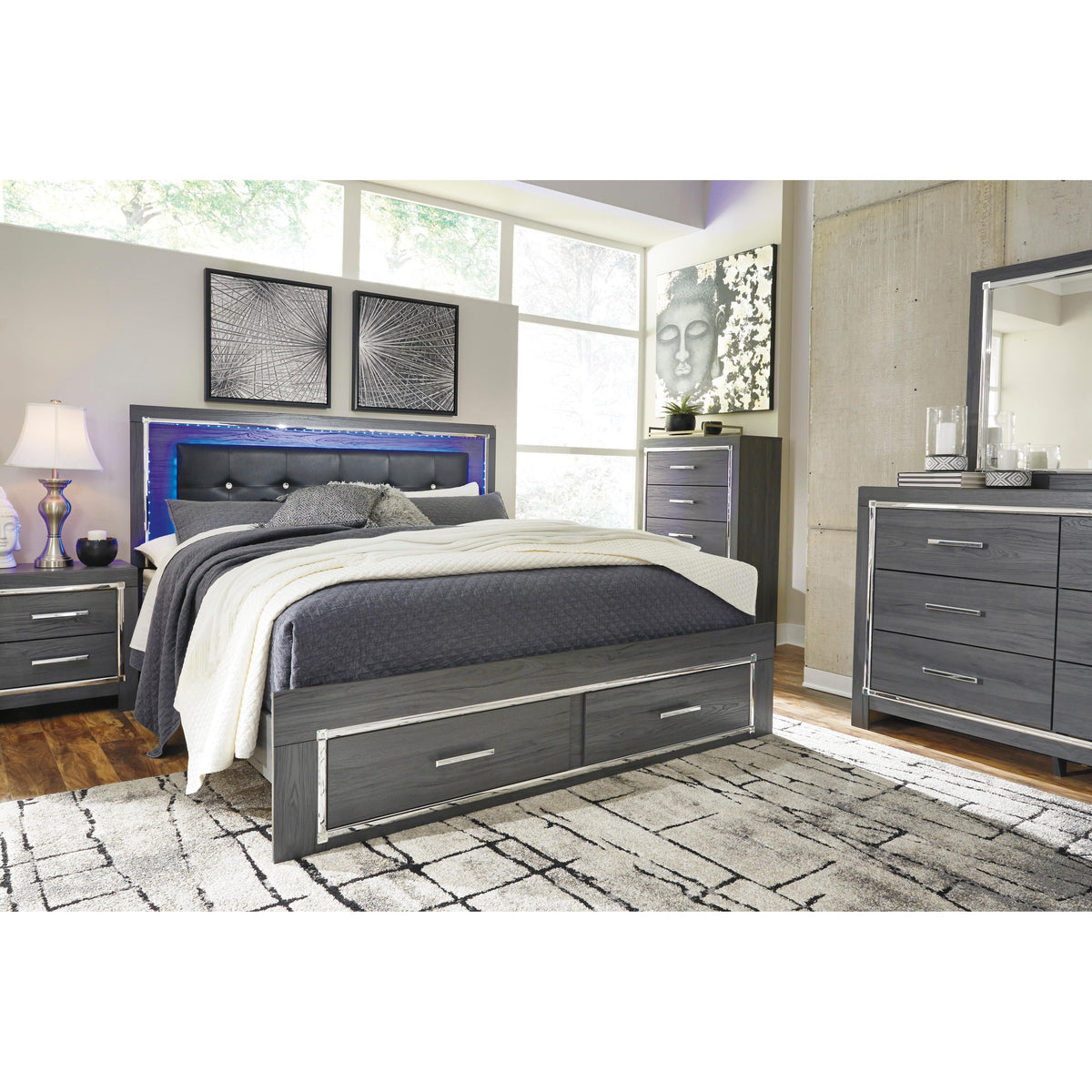 Signature Design by Ashley Lodanna B214B13 King Panel Bed with 2 Storage Drawers IMAGE 11