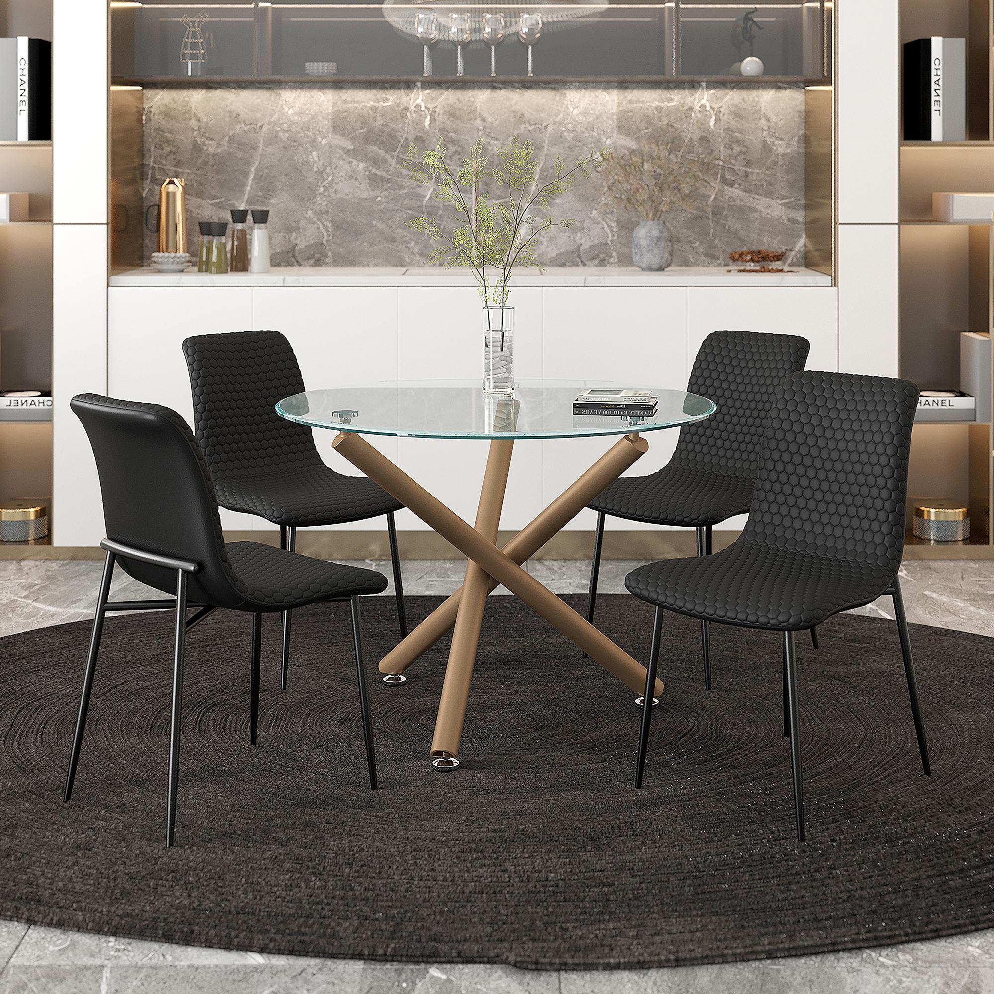 Worldwide Home Furnishings Carmilla/Brixx 207-353_083BLK 5 pc Dining Set - Aged Gold with Black chair IMAGE 1