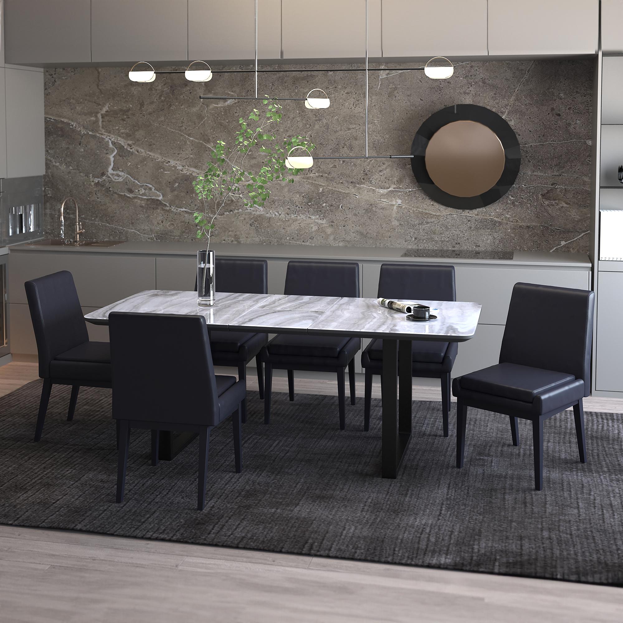 Worldwide Home Furnishings Gavin/Cortez 207-360_081BLK_BK 7 pc Dining Set - Black with Black Chair IMAGE 1