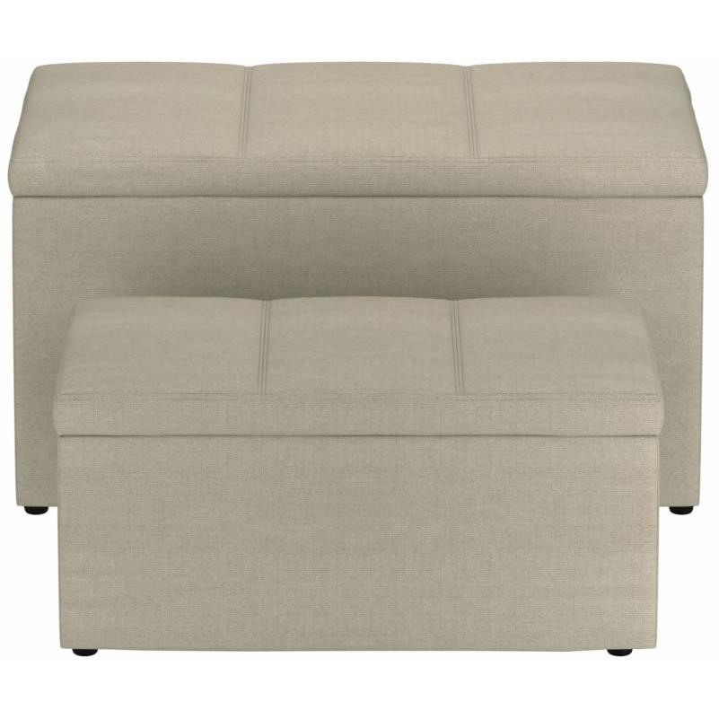 Worldwide Home Furnishings Levi 402-611BG 2 pc Rectangular Storage Ottoman Bench Set - Beige Fabric IMAGE 4