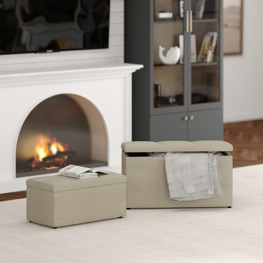 Worldwide Home Furnishings Levi 402-611BG 2 pc Rectangular Storage Ottoman Bench Set - Beige Fabric IMAGE 7