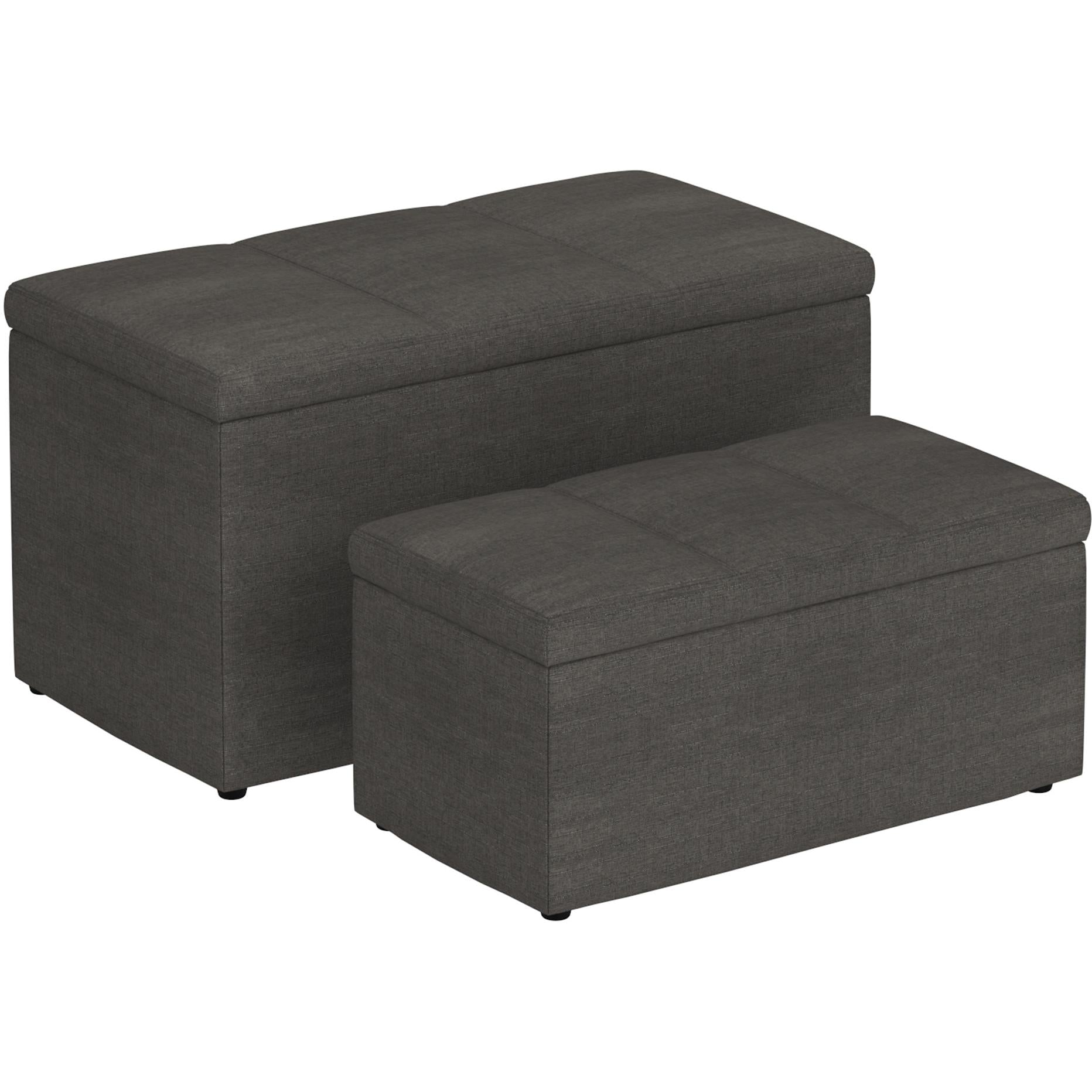 Worldwide Home Furnishings Levi 402-611CH 2 pc Rectangular Storage Ottoman Bench Set - Charcoal Fabric IMAGE 1