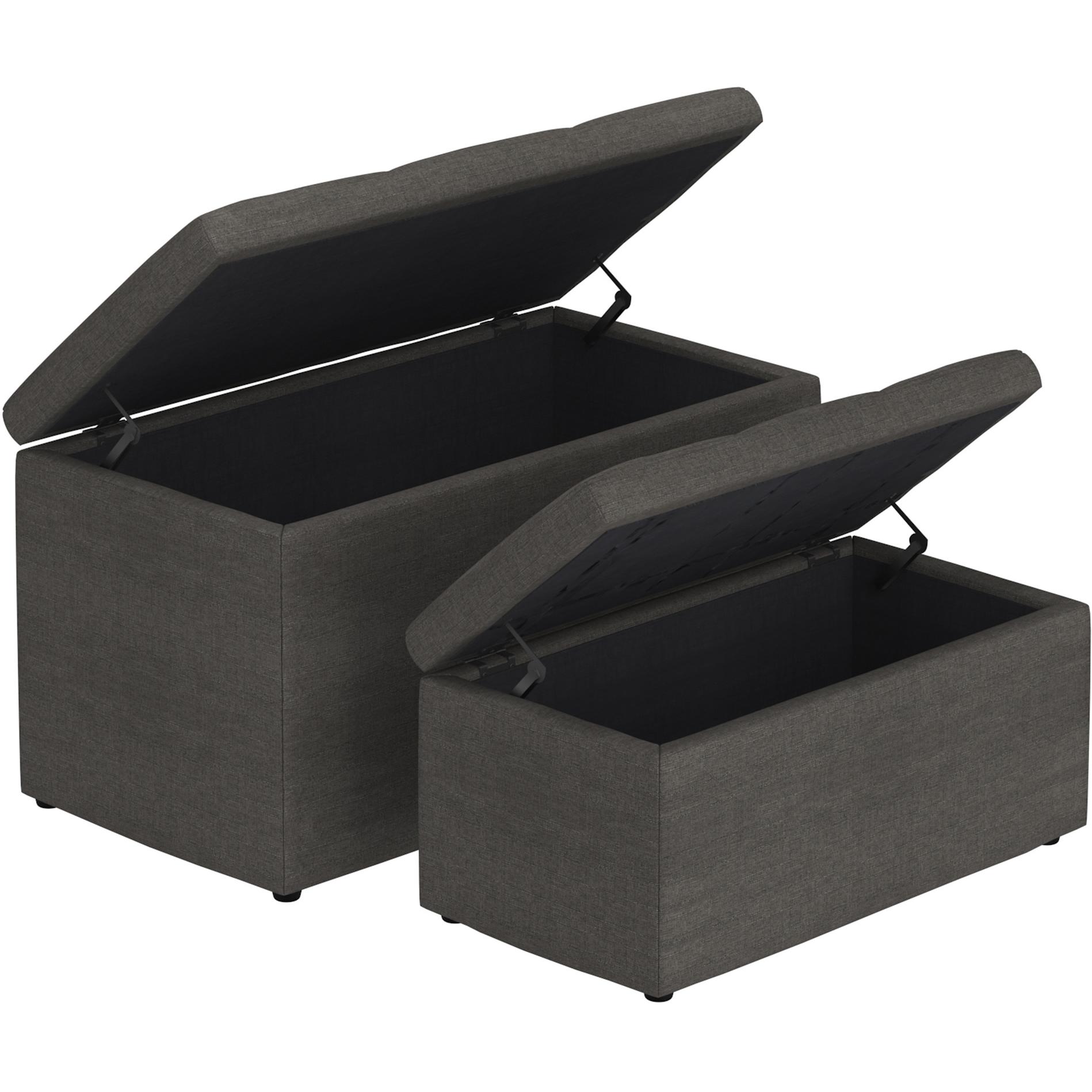 Worldwide Home Furnishings Levi 402-611CH 2 pc Rectangular Storage Ottoman Bench Set - Charcoal Fabric IMAGE 2