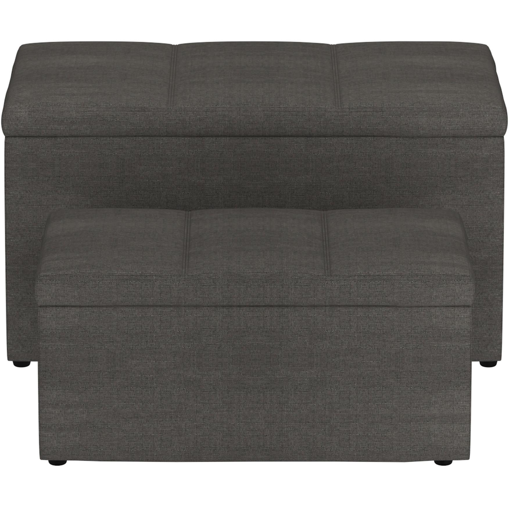 Worldwide Home Furnishings Levi 402-611CH 2 pc Rectangular Storage Ottoman Bench Set - Charcoal Fabric IMAGE 4