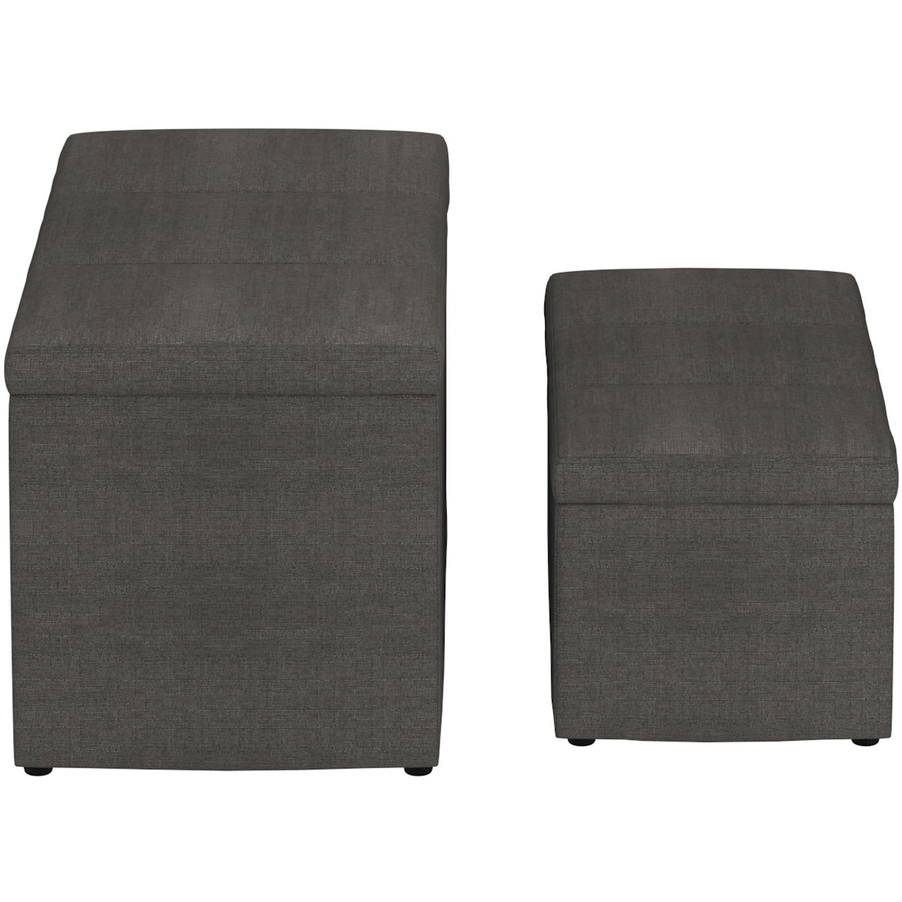 Worldwide Home Furnishings Levi 402-611CH 2 pc Rectangular Storage Ottoman Bench Set - Charcoal Fabric IMAGE 5