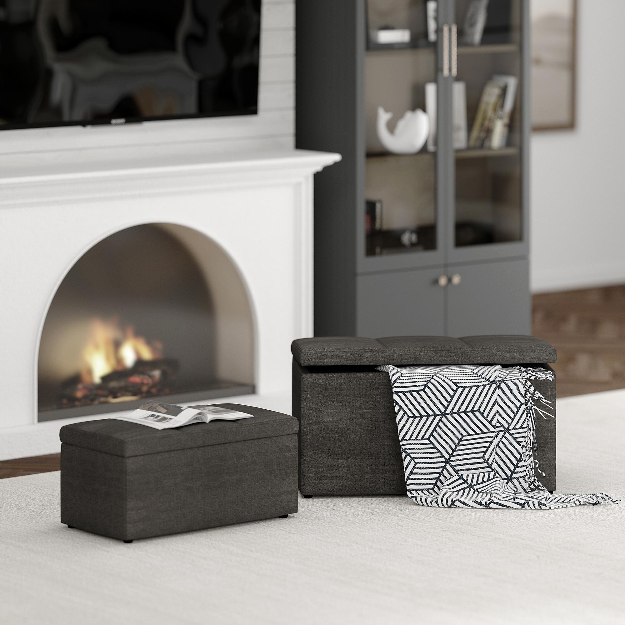 Worldwide Home Furnishings Levi 402-611CH 2 pc Rectangular Storage Ottoman Bench Set - Charcoal Fabric IMAGE 7
